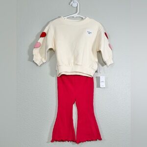 NWT Old Navy Sweatshirt Pant Two Piece Set Sweater Heart Design Baby Girl 12-18M
